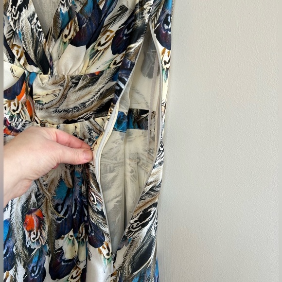 Anthropologie x Liefsdottir Floating Feathers Print Silk Dress, Blue/Cream, 0 - Picture 8 of 13